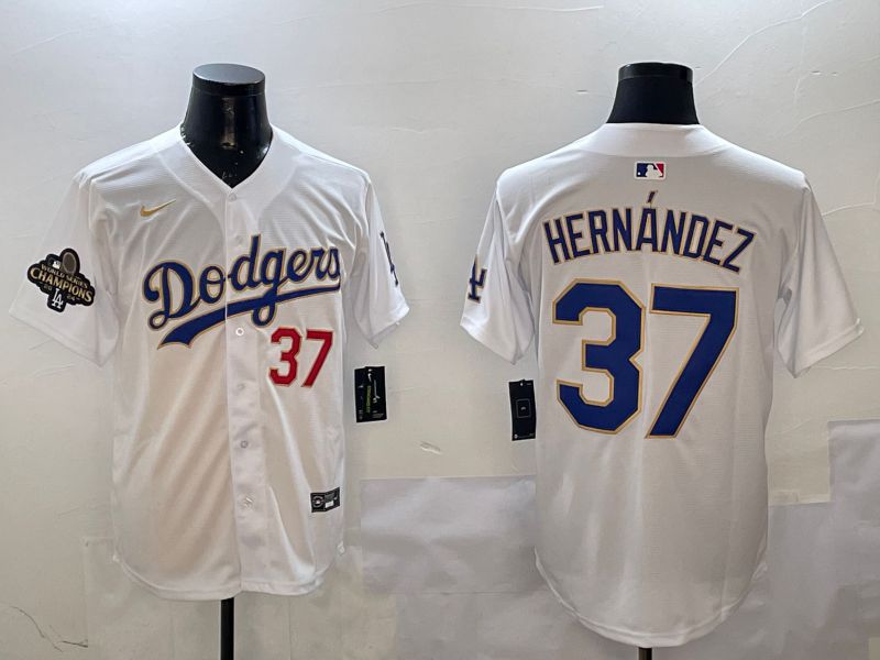 Men Los Angeles Dodgers #37 Hernandez White Gold Game 2025 Nike MLB Jersey style 2->los angeles dodgers->MLB Jersey